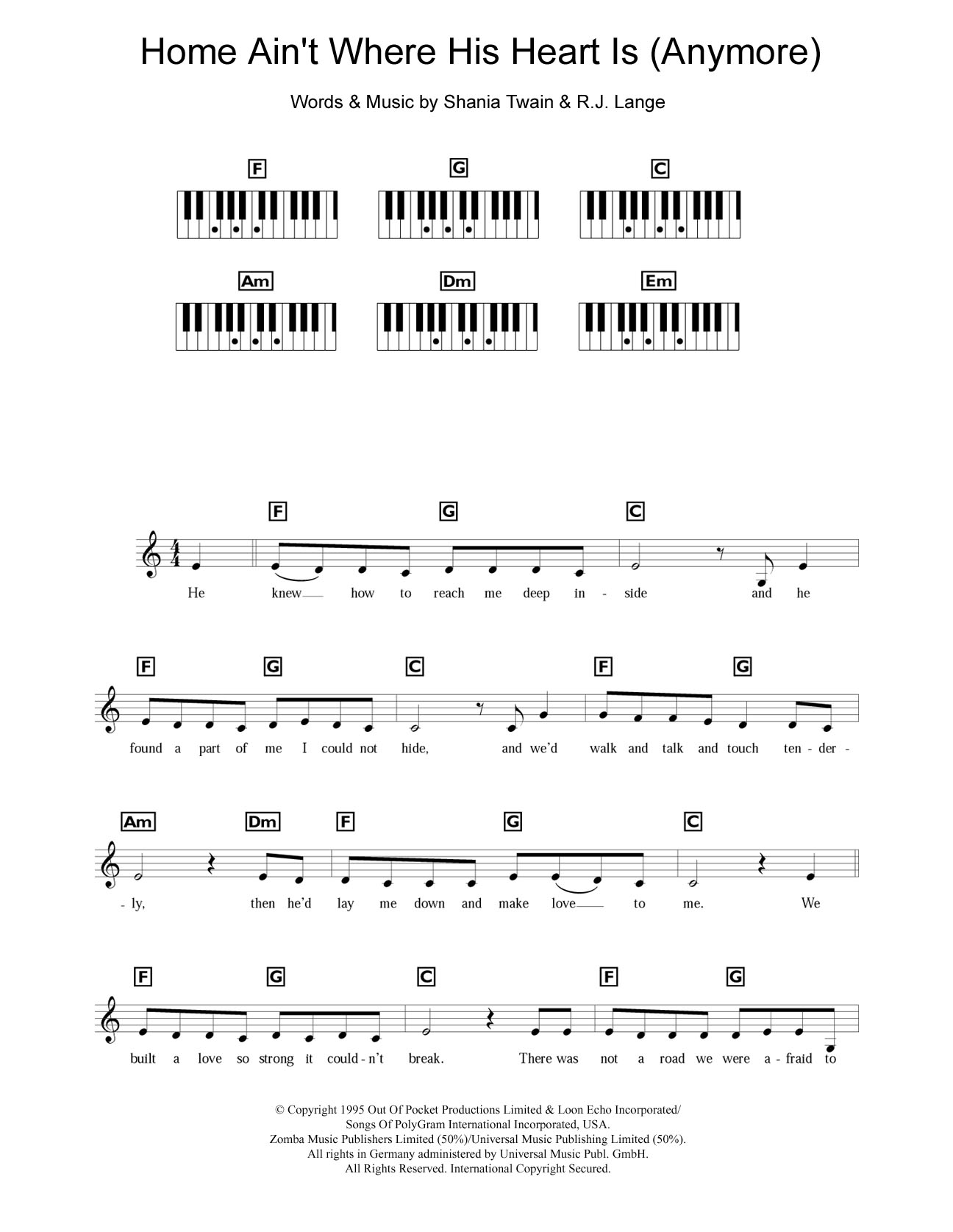 Shania Twain Home Ain't Where His Heart Is (Anymore) sheet music notes and chords arranged for Piano Chords/Lyrics