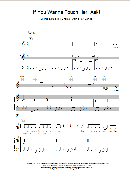 Shania Twain If You Wanna Touch Her, Ask! sheet music notes and chords arranged for Guitar Chords/Lyrics