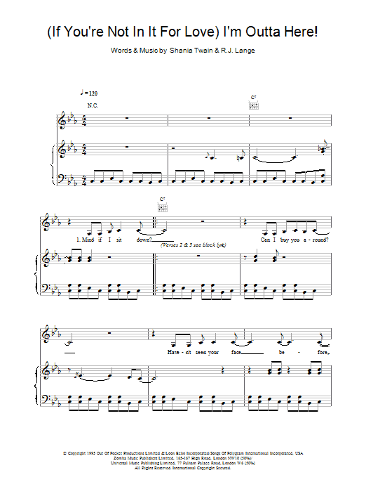 Shania Twain (If You're Not In It For Love) I'm Outta Here! sheet music notes and chords arranged for Easy Guitar Tab