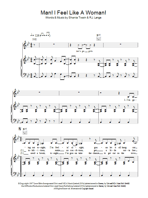 Shania Twain Man! I Feel Like A Woman! sheet music notes and chords arranged for Easy Guitar Tab