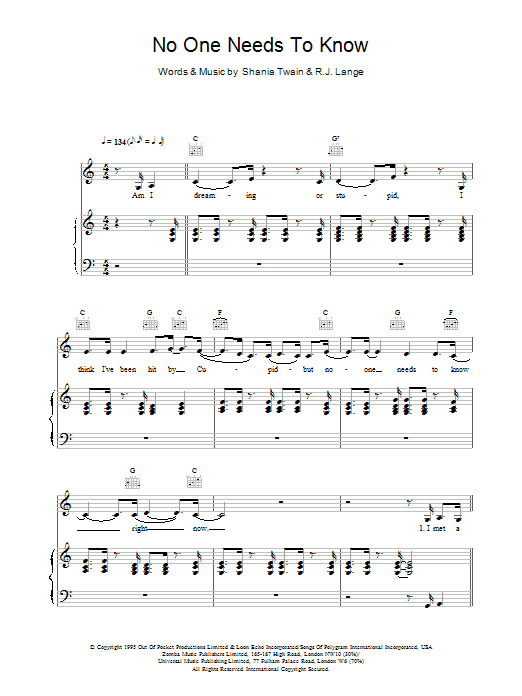 Shania Twain No One Needs To Know sheet music notes and chords arranged for Piano Chords/Lyrics