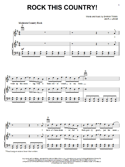 Shania Twain Rock This Country! sheet music notes and chords arranged for Piano Chords/Lyrics