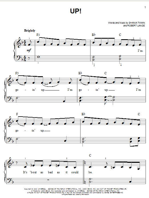 Shania Twain Up! sheet music notes and chords arranged for Easy Guitar Tab