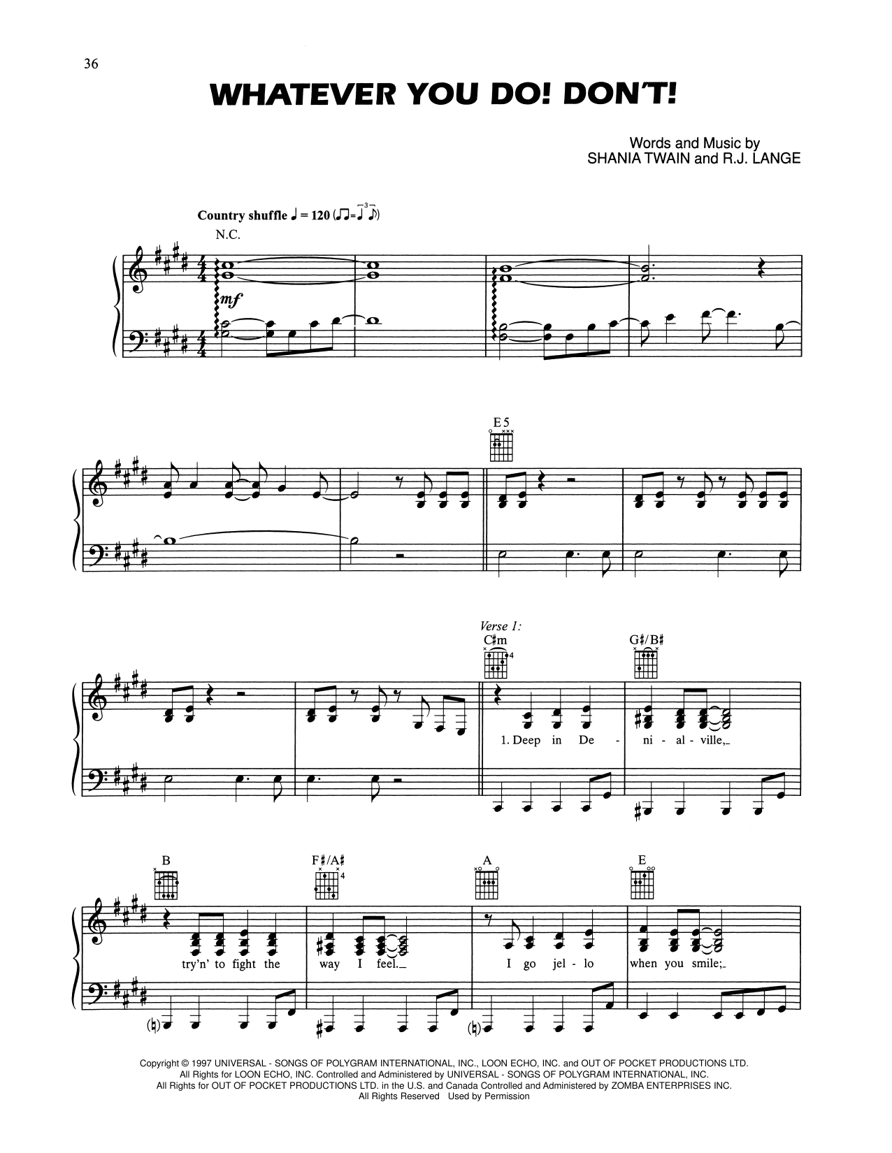 Shania Twain Whatever You Do! Don't! sheet music notes and chords arranged for Piano, Vocal & Guitar Chords (Right-Hand Melody)
