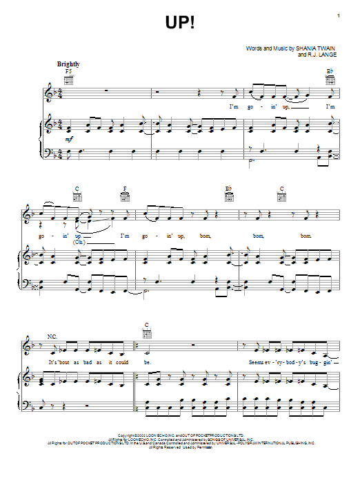 Shania Twain Up! sheet music notes and chords arranged for Piano, Vocal & Guitar Chords (Right-Hand Melody)