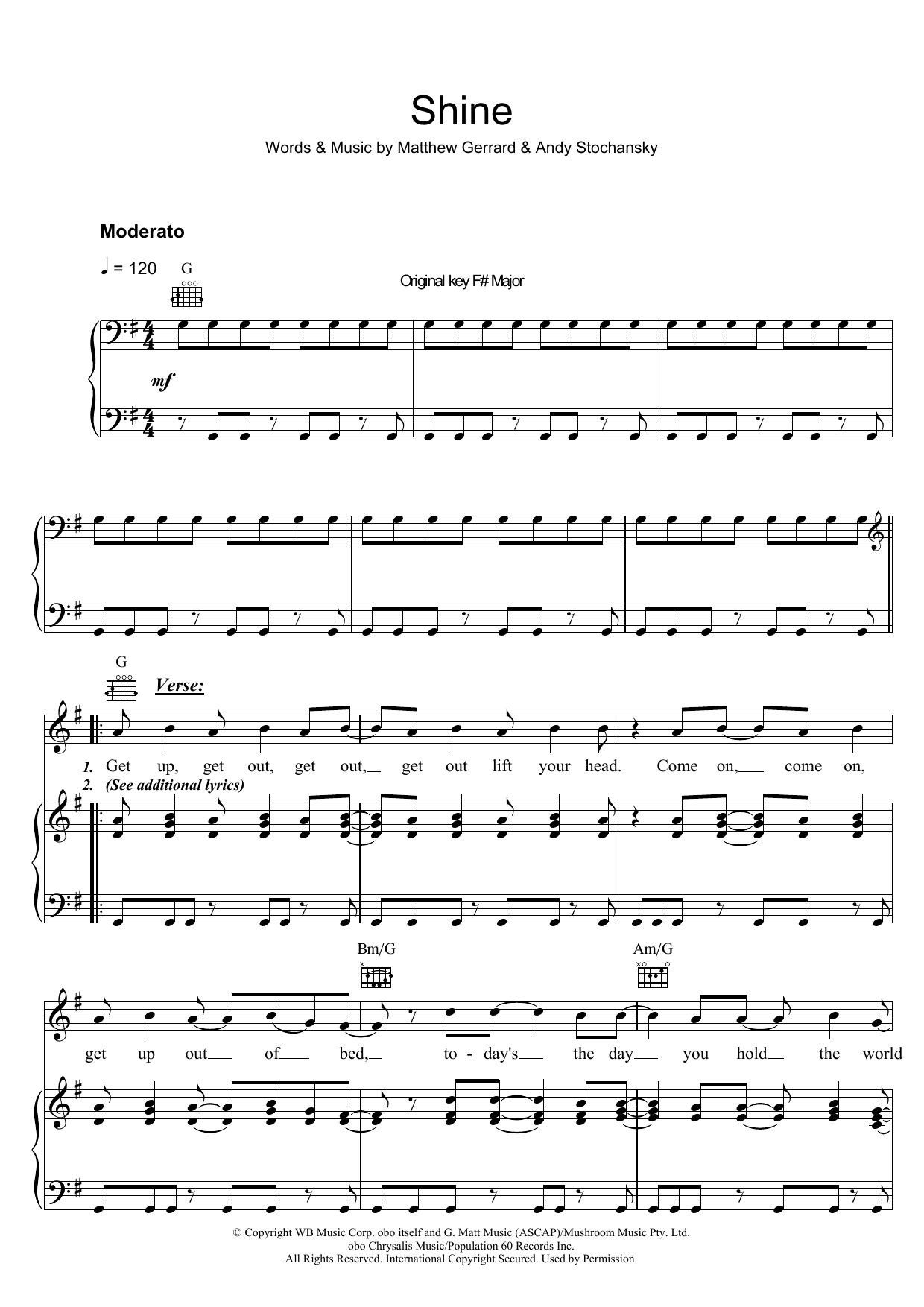 Shannon Noll Shine sheet music notes and chords arranged for Piano, Vocal & Guitar Chords