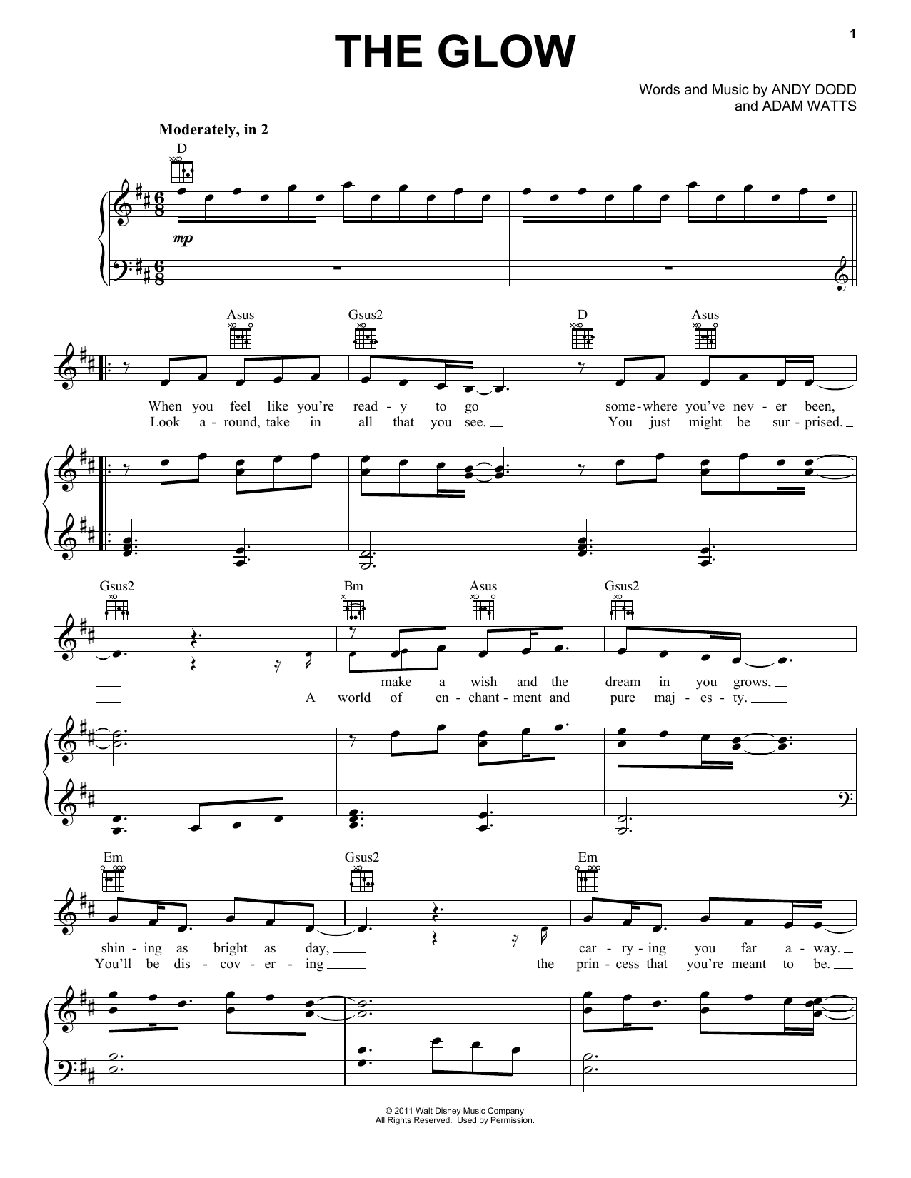 Shannon Saunders The Glow (from Disney Princess: Fairy Tale Songs) sheet music notes and chords arranged for Piano, Vocal & Guitar Chords (Right-Hand Melody)
