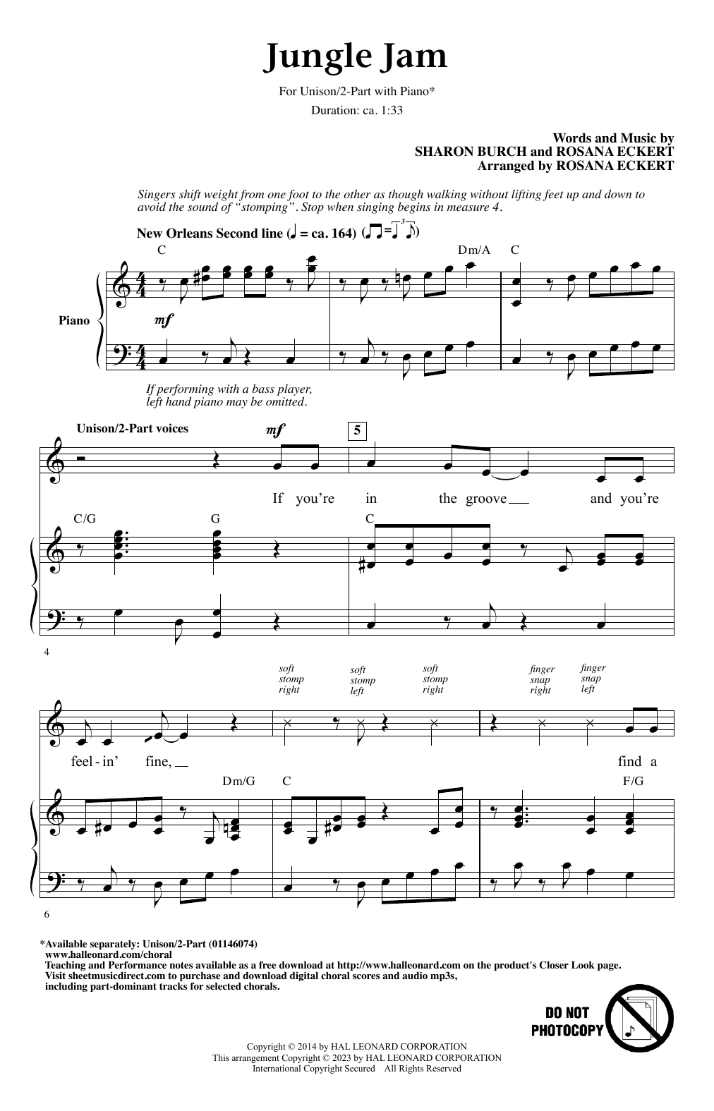 Sharon Burch and Rosana Eckert Jungle Jam sheet music notes and chords arranged for Choir