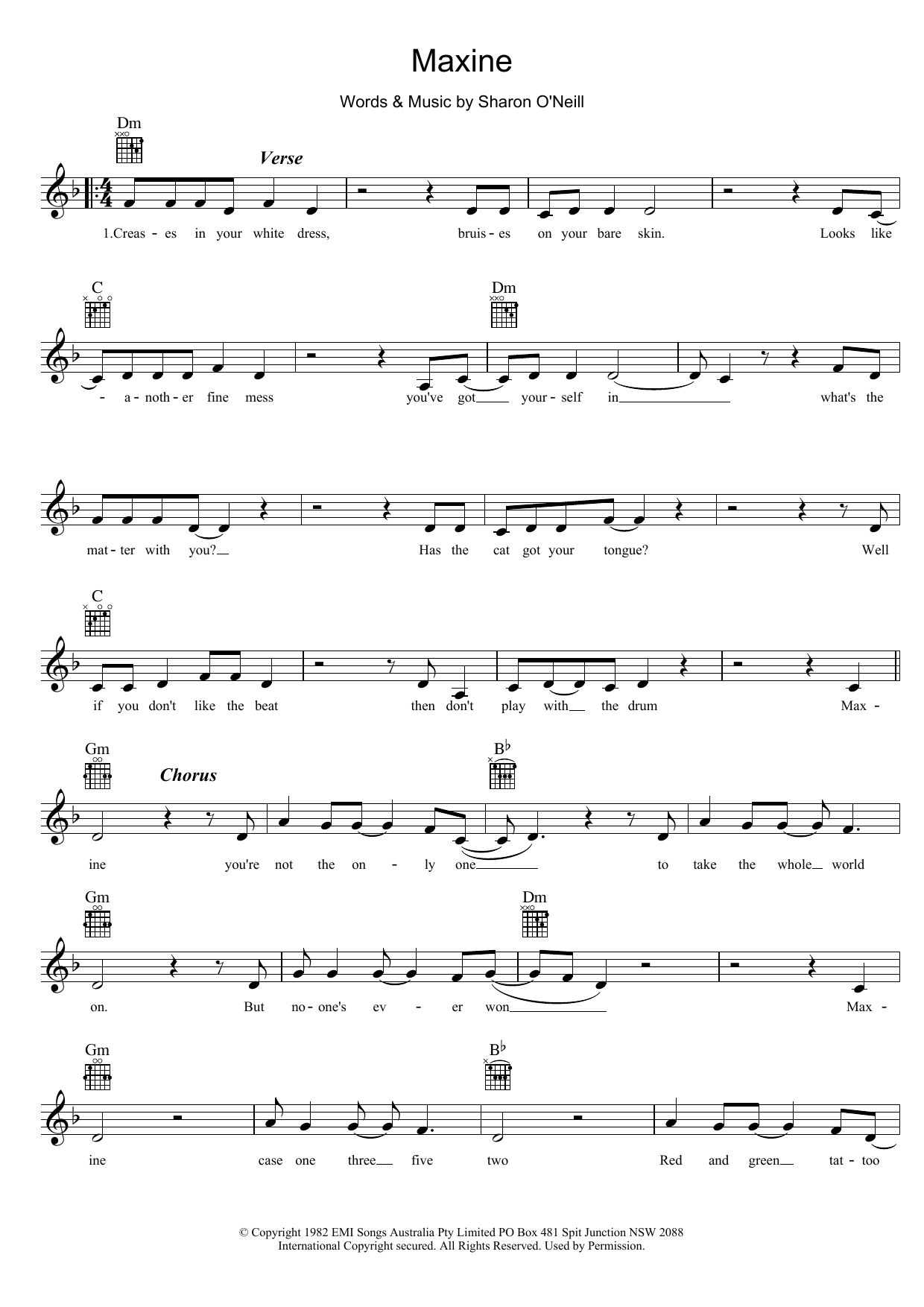 Sharon O'Neill Maxine sheet music notes and chords arranged for Lead Sheet / Fake Book