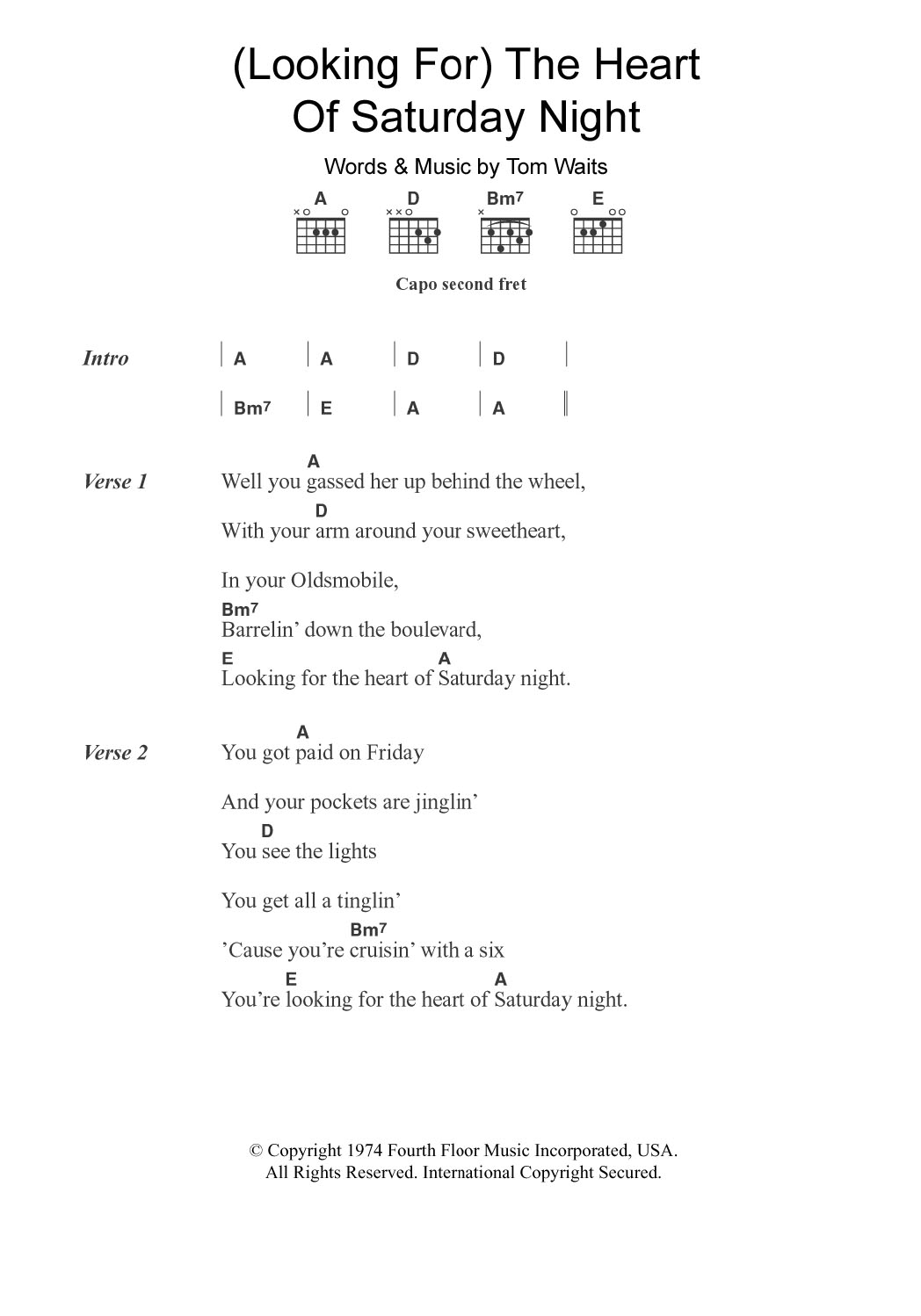 Shawn Colvin (Looking For) The Heart Of Saturday Night sheet music notes and chords arranged for Guitar Chords/Lyrics