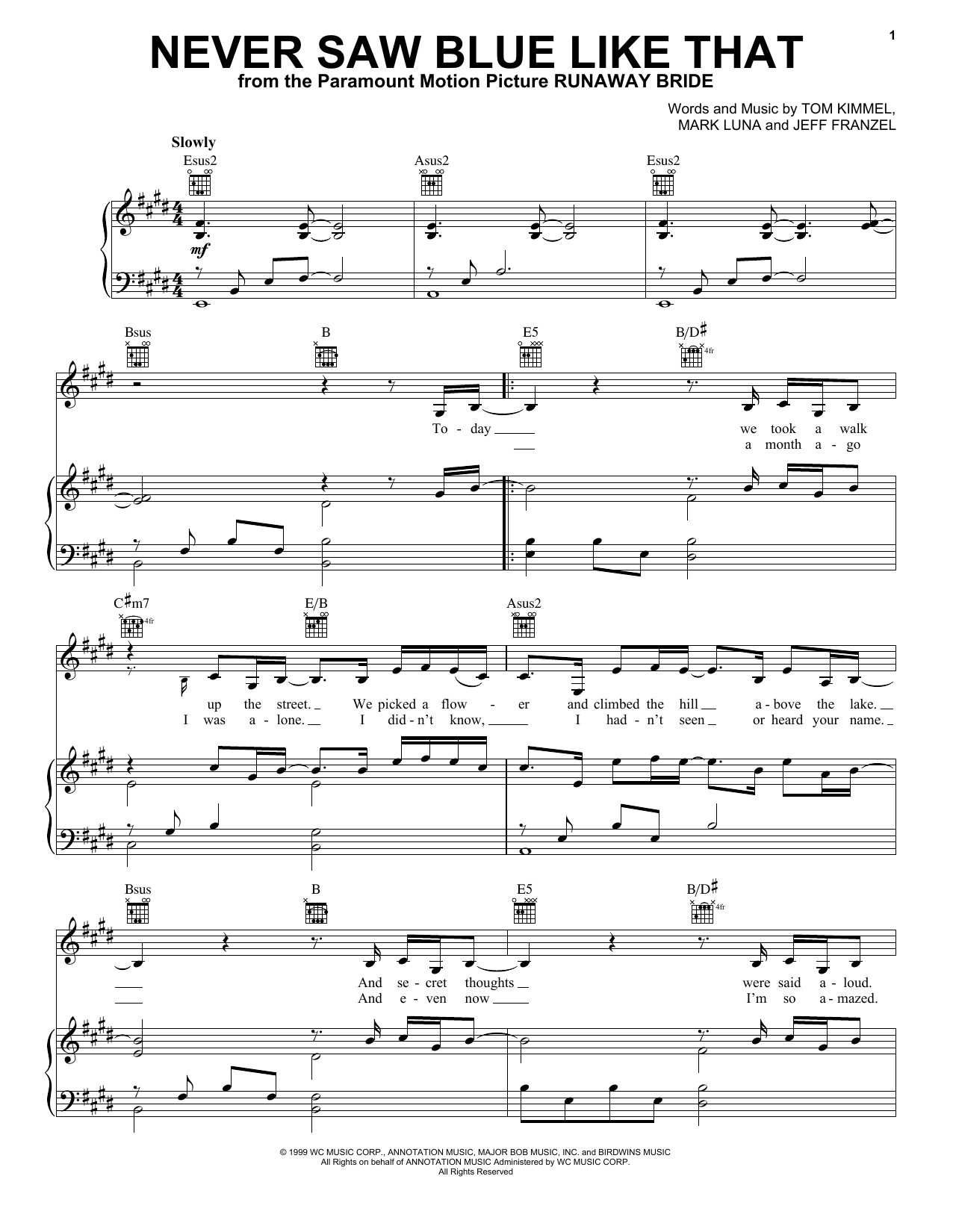 Shawn Colvin Never Saw Blue Like That sheet music notes and chords arranged for Piano, Vocal & Guitar Chords (Right-Hand Melody)
