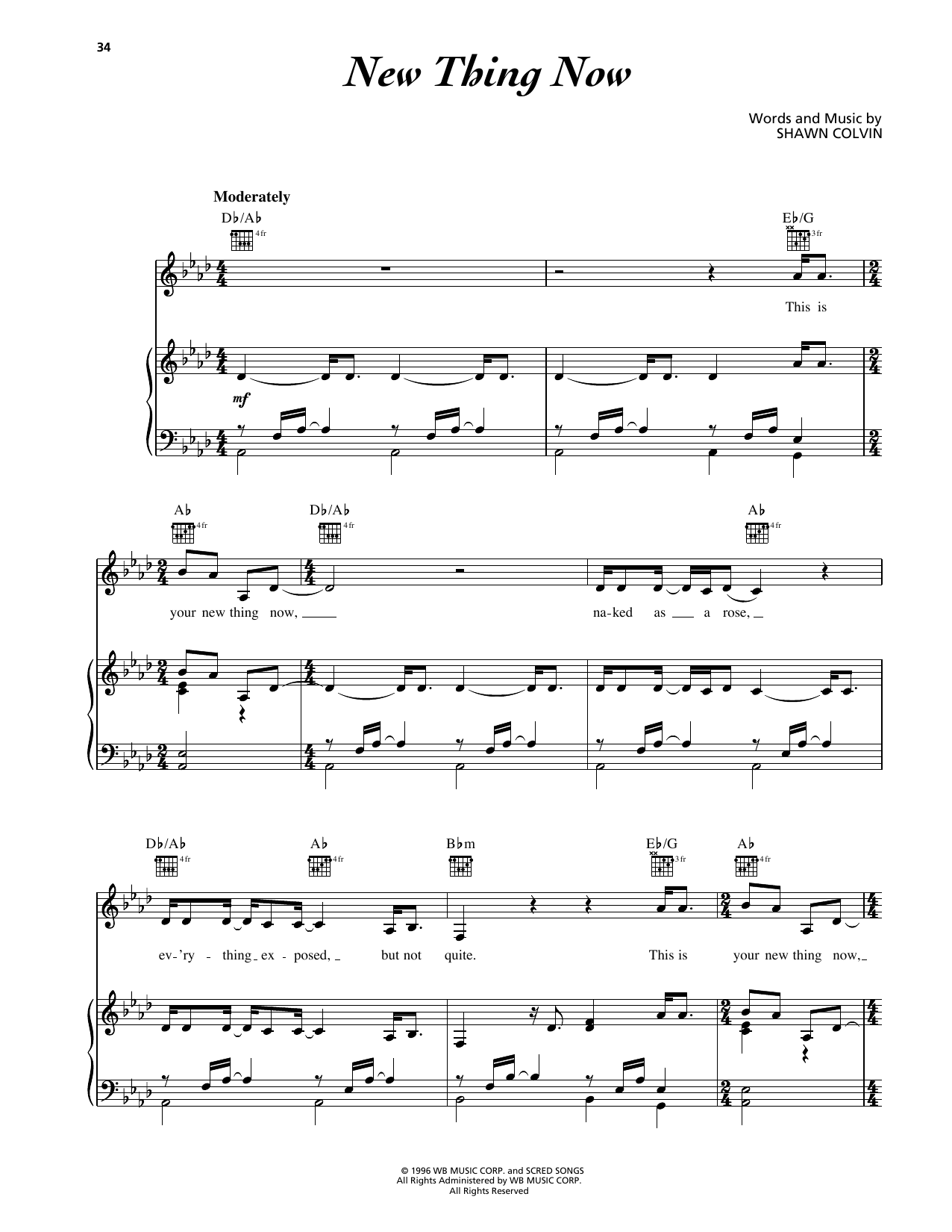 Shawn Colvin New Thing Now sheet music notes and chords arranged for Piano, Vocal & Guitar Chords (Right-Hand Melody)