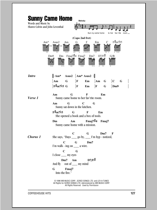 Shawn Colvin Sunny Came Home sheet music notes and chords arranged for Guitar Tab (Single Guitar)