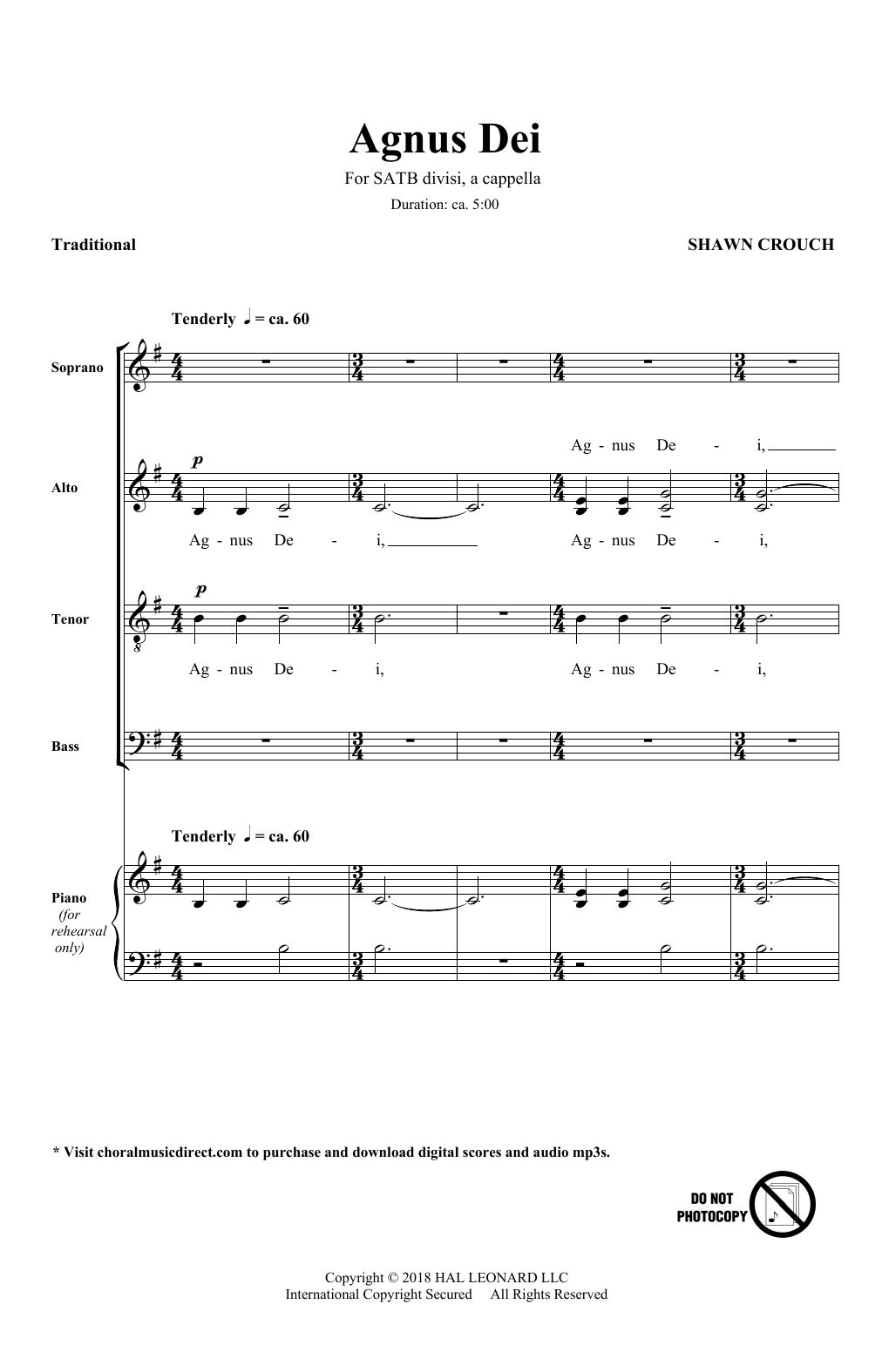 Shawn Crouch Agnus Dei sheet music notes and chords arranged for SATB Choir