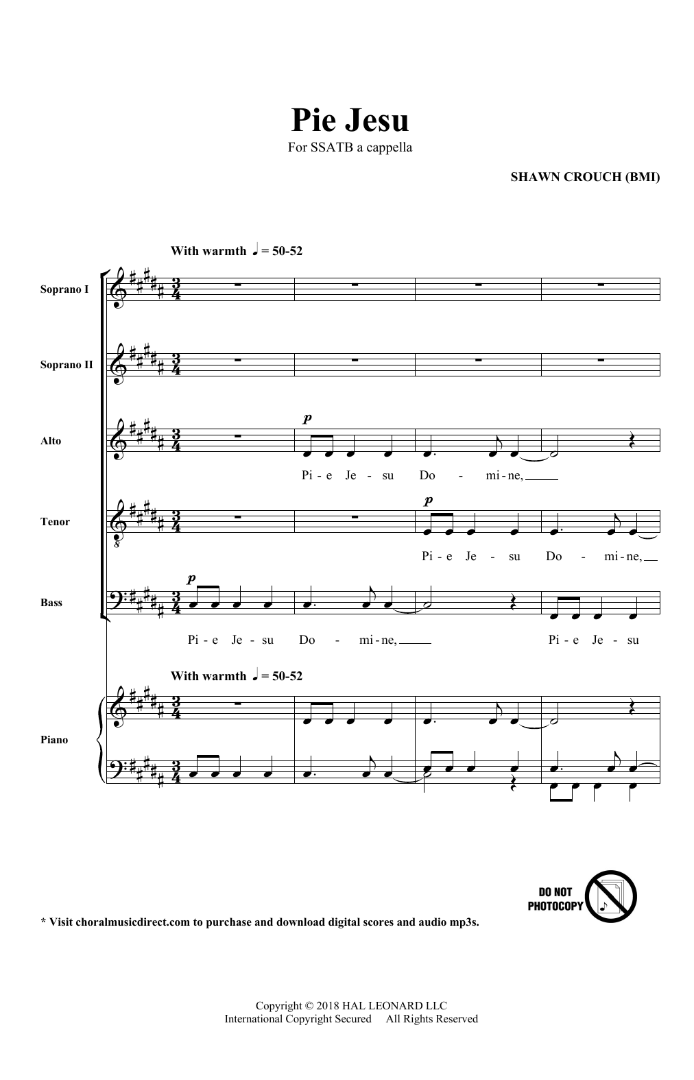 Shawn Crouch Pie Jesu sheet music notes and chords arranged for SATB Choir