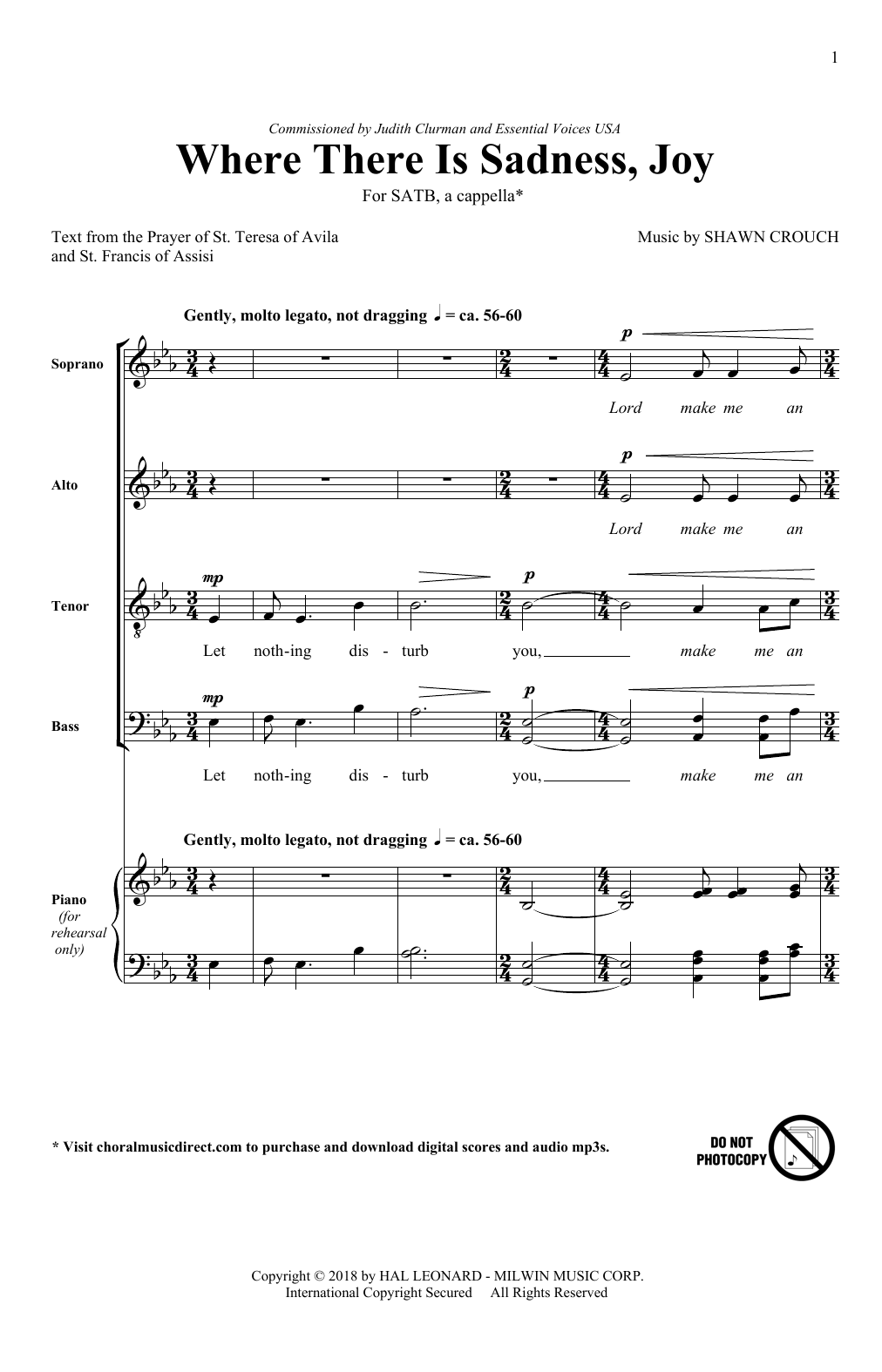 Shawn Crouch Where There Is Sadness, Joy sheet music notes and chords arranged for SATB Choir