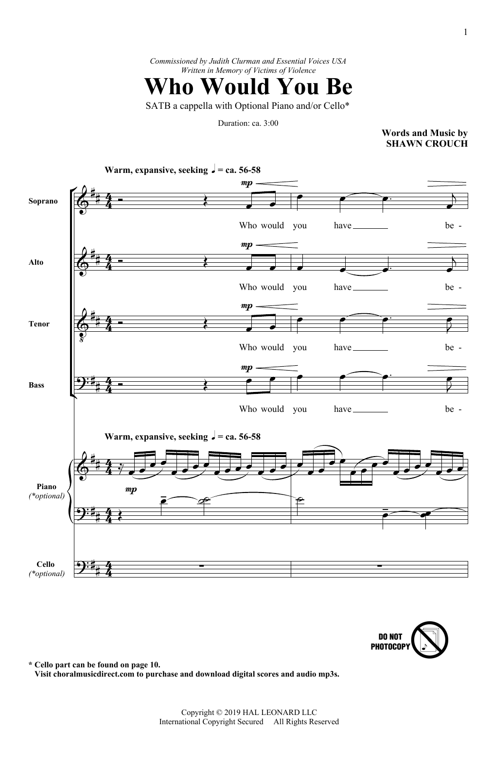 Shawn Crouch Who Would You Be? sheet music notes and chords arranged for SATB Choir