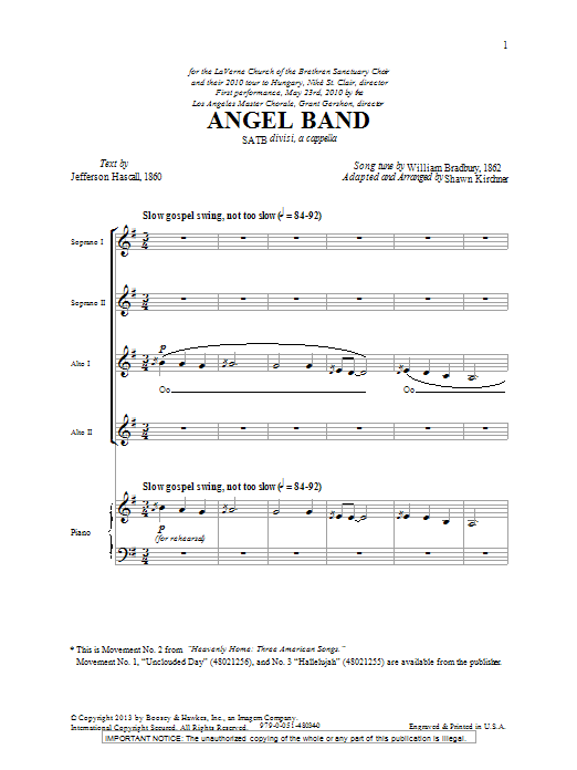 Shawn Kirchner Angel Band sheet music notes and chords arranged for SATB Choir