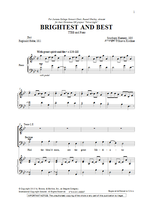 Shawn Kirchner Brightest And Best sheet music notes and chords arranged for SSA Choir