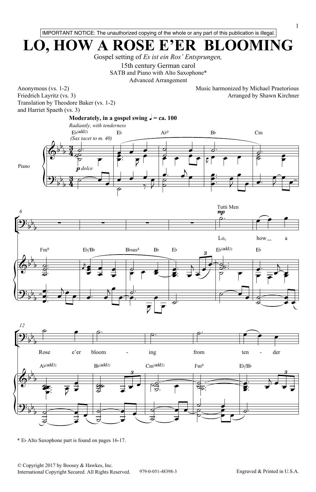 Shawn Kirchner Lo, How A Rose E'er Blooming sheet music notes and chords arranged for SATB Choir