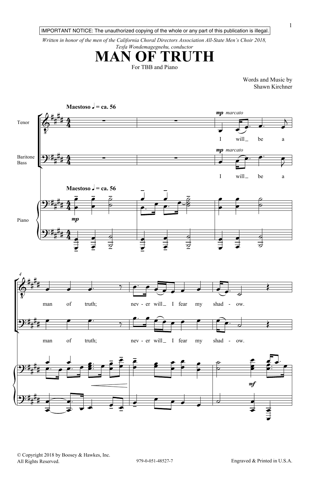 Shawn Kirchner Man Of Truth sheet music notes and chords arranged for TBB Choir