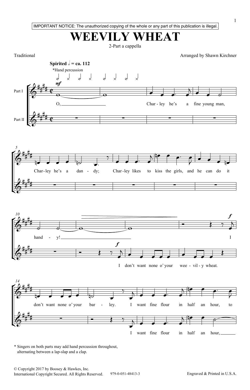 Shawn Kirchner Weevily Wheat sheet music notes and chords arranged for 2-Part Choir