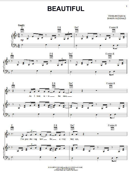 Shawn McDonald Beautiful sheet music notes and chords arranged for Piano, Vocal & Guitar Chords (Right-Hand Melody)
