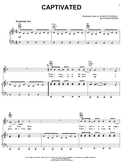 Shawn McDonald Captivated sheet music notes and chords arranged for Piano, Vocal & Guitar Chords (Right-Hand Melody)
