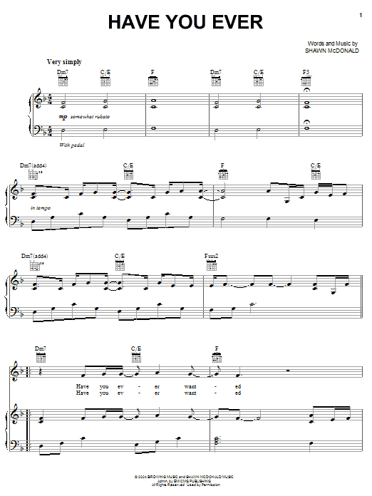 Shawn McDonald Have You Ever sheet music notes and chords arranged for Piano, Vocal & Guitar Chords (Right-Hand Melody)