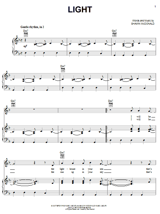 Shawn McDonald Light sheet music notes and chords arranged for Piano, Vocal & Guitar Chords (Right-Hand Melody)