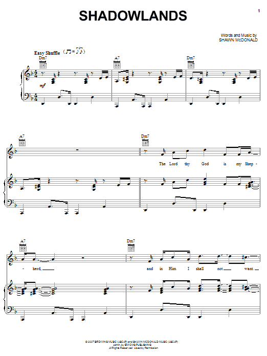 Shawn McDonald Shadowlands sheet music notes and chords arranged for Piano, Vocal & Guitar Chords (Right-Hand Melody)