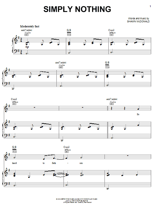 Shawn McDonald Simply Nothing sheet music notes and chords arranged for Piano, Vocal & Guitar Chords (Right-Hand Melody)