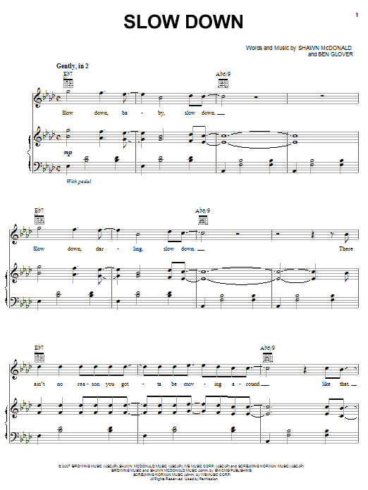 Shawn McDonald Slow Down sheet music notes and chords arranged for Piano, Vocal & Guitar Chords (Right-Hand Melody)