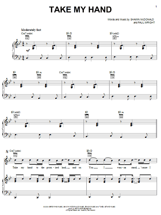 Shawn McDonald Take My Hand sheet music notes and chords arranged for Piano, Vocal & Guitar Chords (Right-Hand Melody)