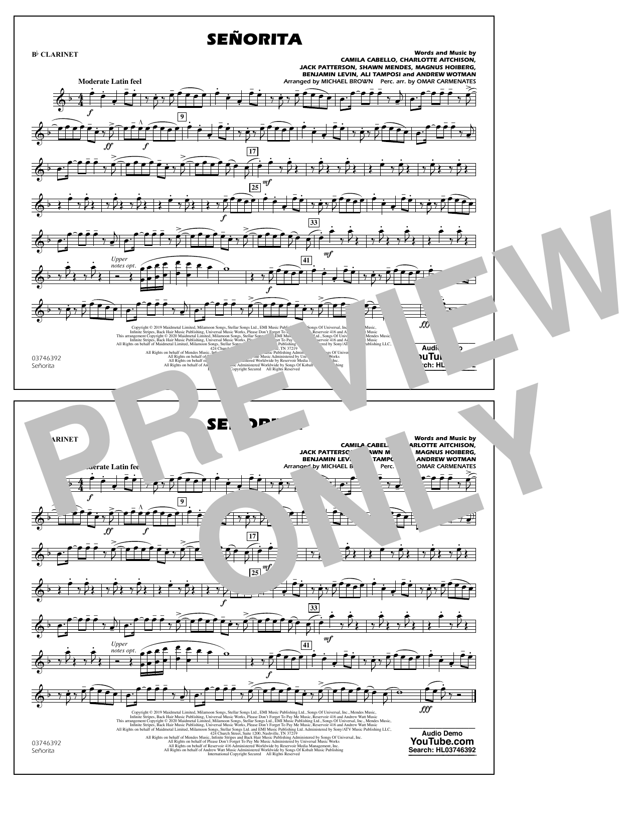 Shawn Mendes & Camila Cabello Señorita (arr. Carmenates and Brown) - Bb Clarinet sheet music notes and chords arranged for Marching Band