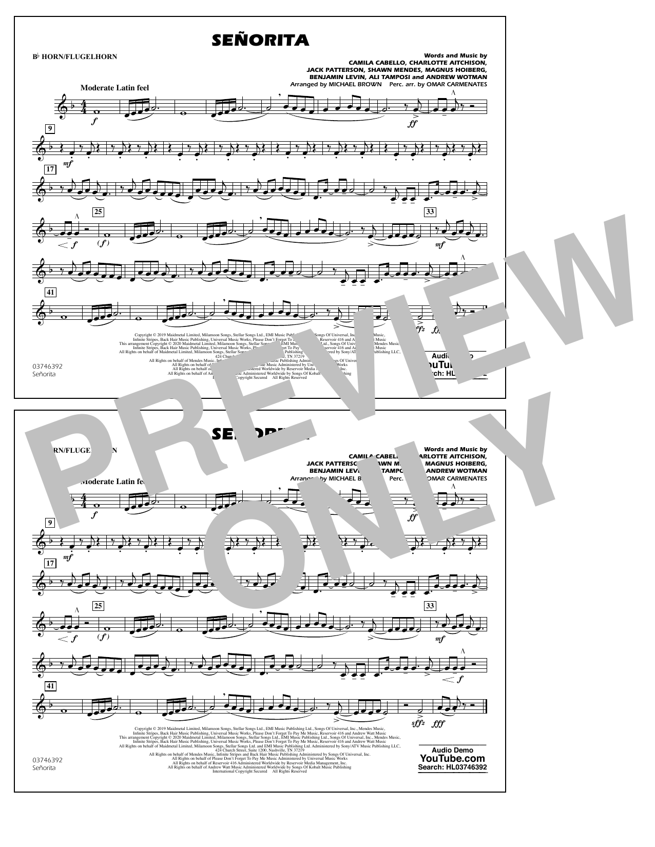 Shawn Mendes & Camila Cabello Señorita (arr. Carmenates and Brown) - Bb Horn/Flugelhorn sheet music notes and chords arranged for Marching Band