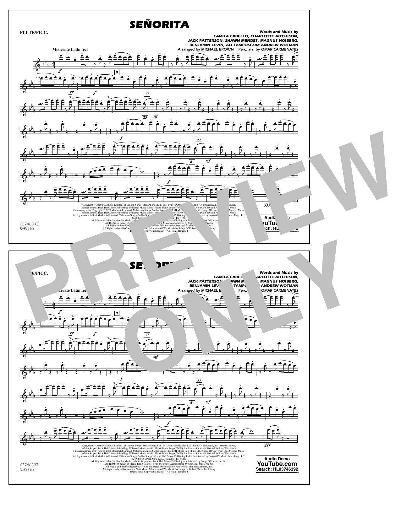 Shawn Mendes & Camila Cabello Señorita (arr. Carmenates and Brown) - Flute/Piccolo sheet music notes and chords arranged for Marching Band