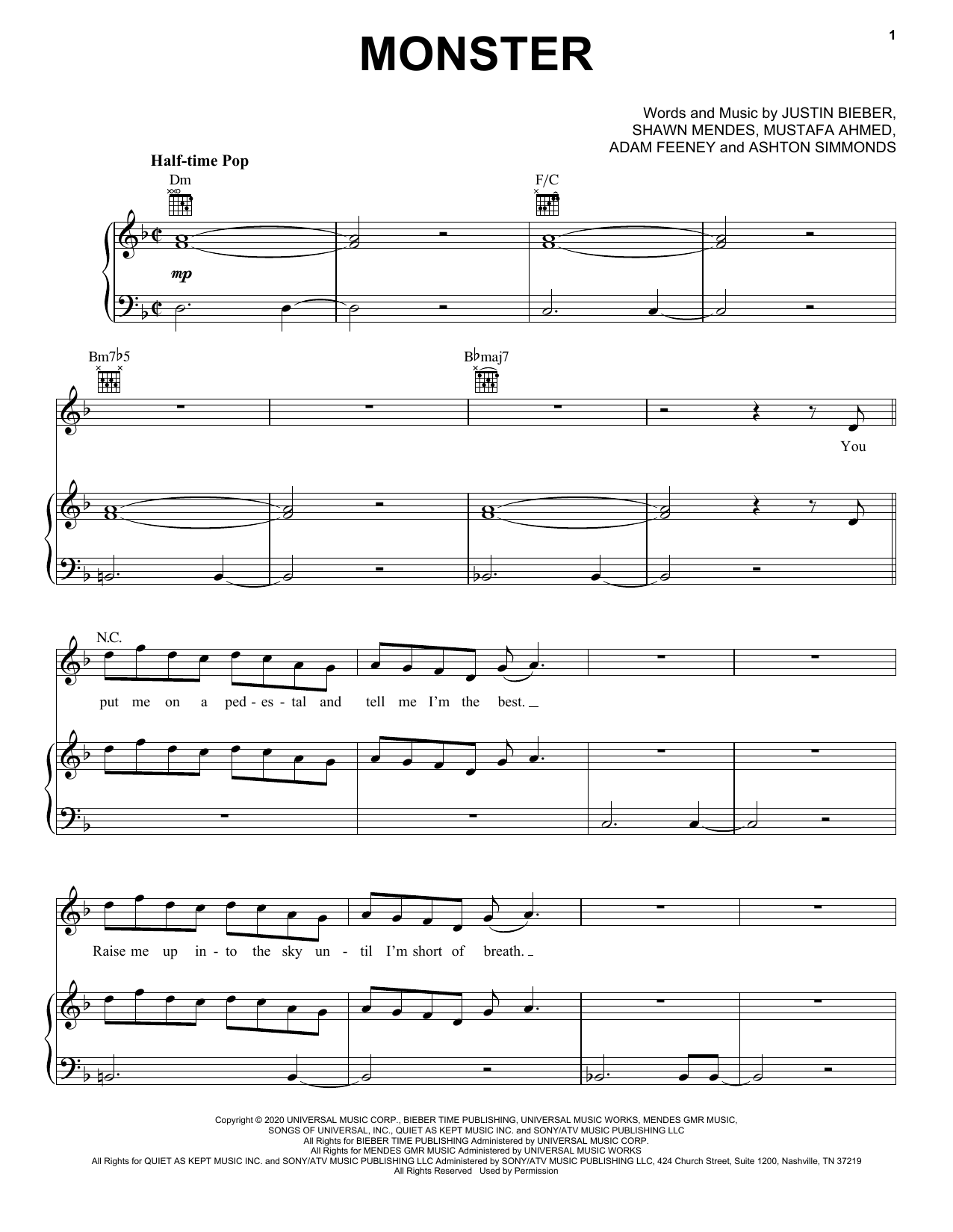 Shawn Mendes & Justin Bieber Monster sheet music notes and chords arranged for Easy Guitar Tab