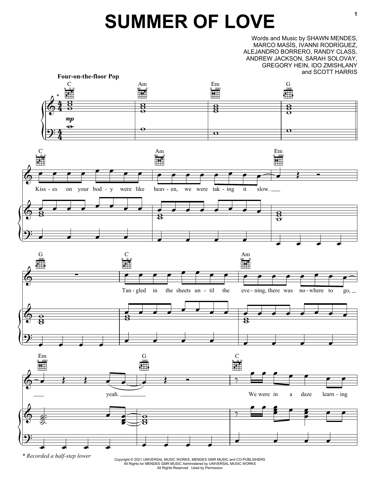 Shawn Mendes & Tainy Summer Of Love (feat. Tainy) sheet music notes and chords arranged for Piano, Vocal & Guitar Chords (Right-Hand Melody)