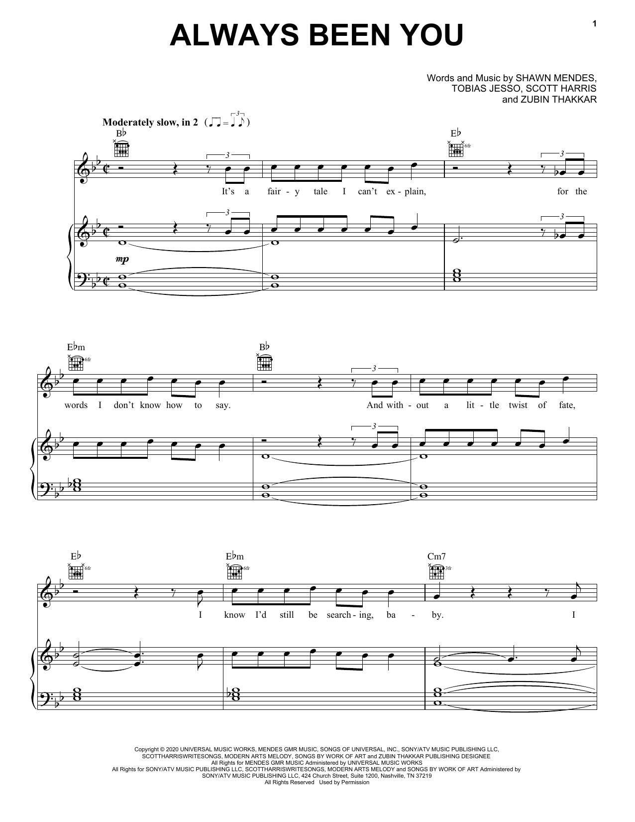Shawn Mendes Always Been You sheet music notes and chords arranged for Piano, Vocal & Guitar Chords (Right-Hand Melody)
