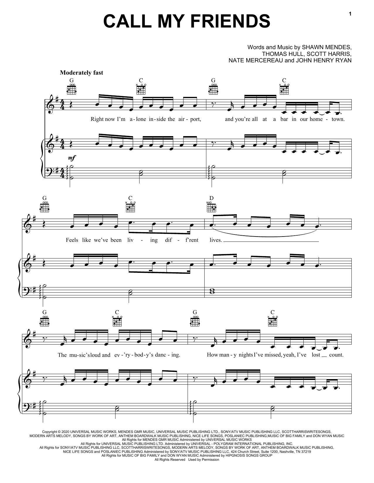 Shawn Mendes Call My Friends sheet music notes and chords arranged for Easy Piano