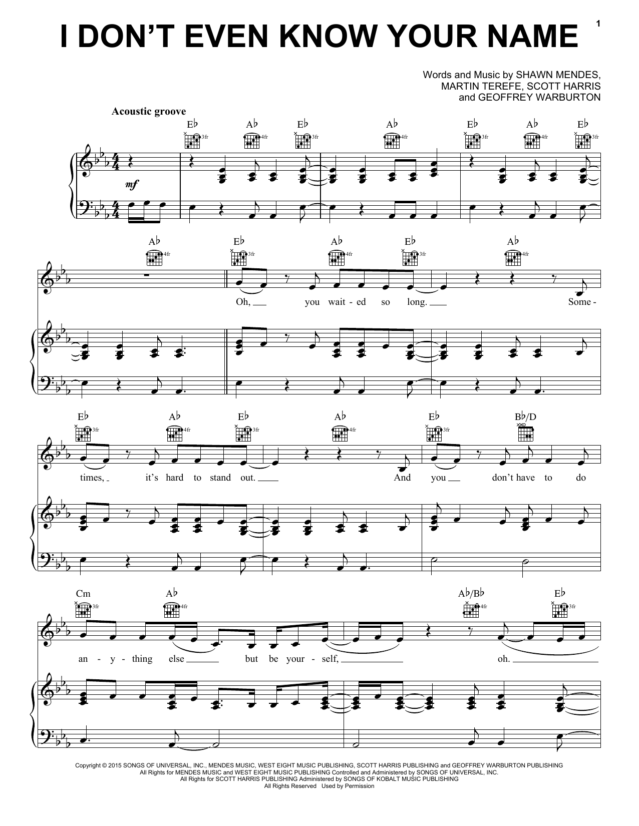 Shawn Mendes I Don't Even Know Your Name sheet music notes and chords arranged for Piano, Vocal & Guitar Chords (Right-Hand Melody)