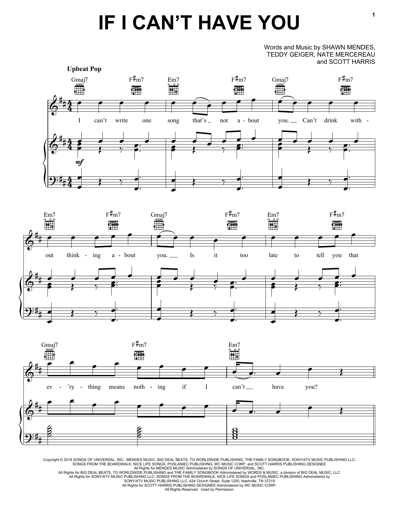 Shawn Mendes If I Can't Have You sheet music notes and chords arranged for Easy Guitar Tab