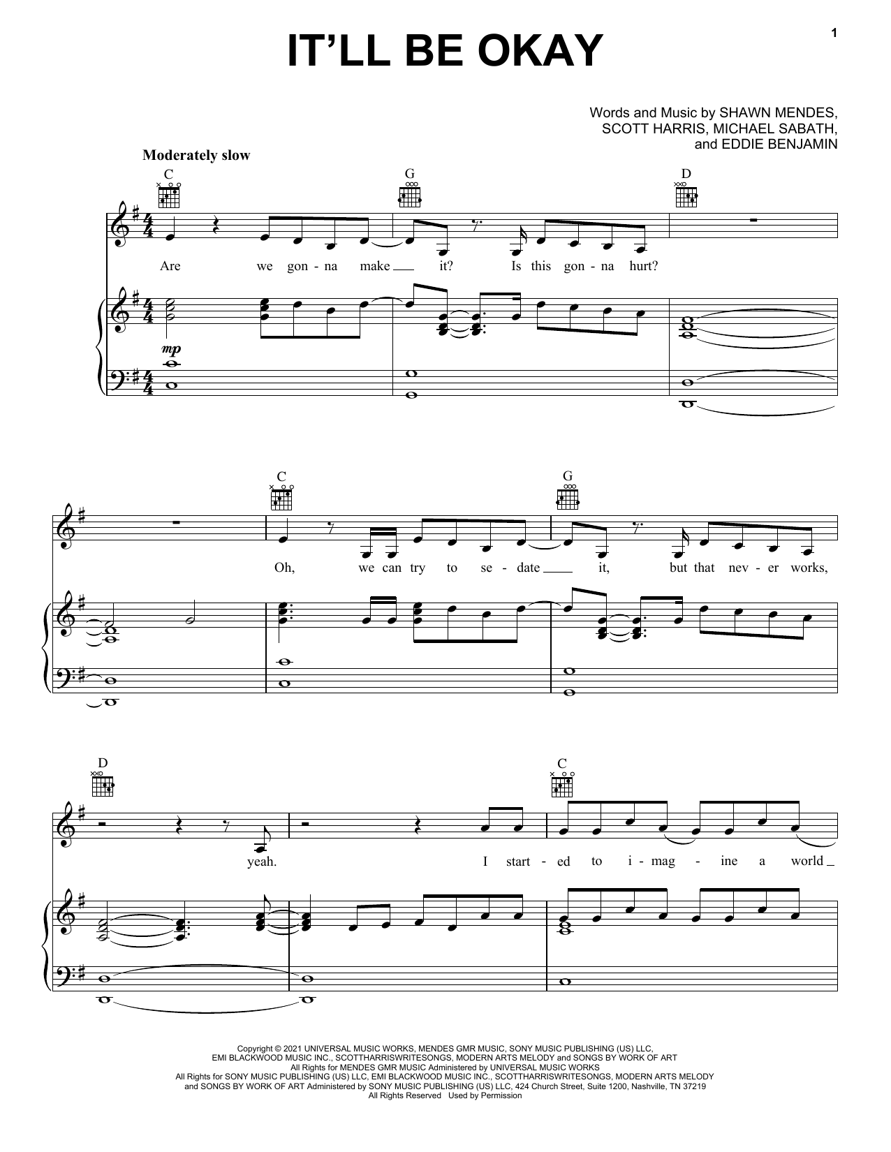 Shawn Mendes It'll Be Okay sheet music notes and chords arranged for Easy Piano