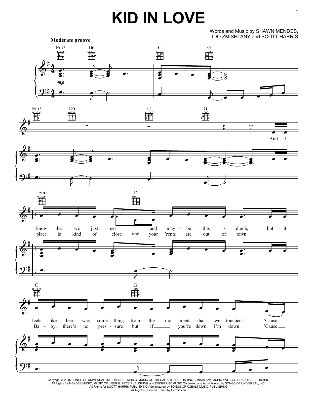 Shawn Mendes Kid In Love sheet music notes and chords arranged for Piano, Vocal & Guitar Chords (Right-Hand Melody)