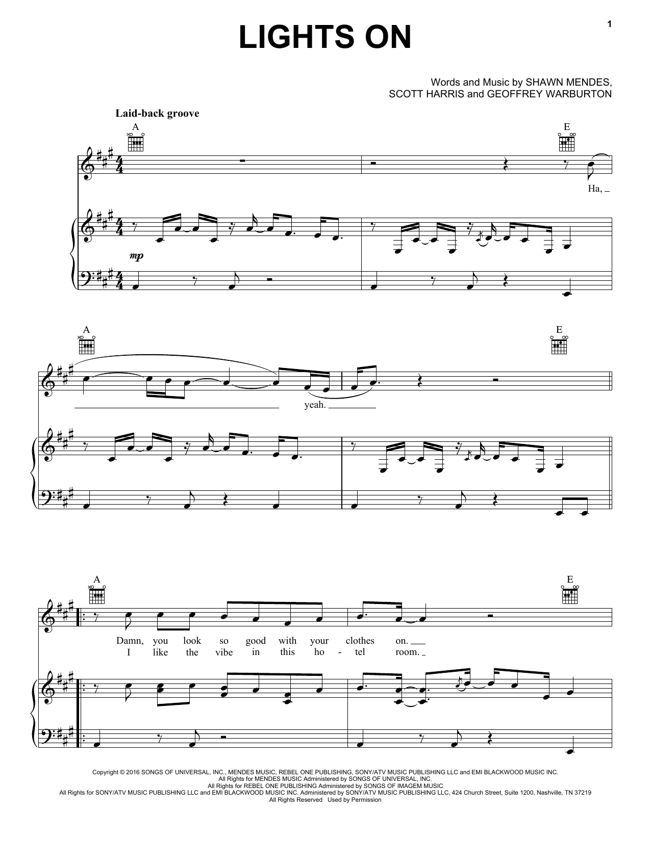 Shawn Mendes Lights On sheet music notes and chords arranged for Piano, Vocal & Guitar Chords (Right-Hand Melody)