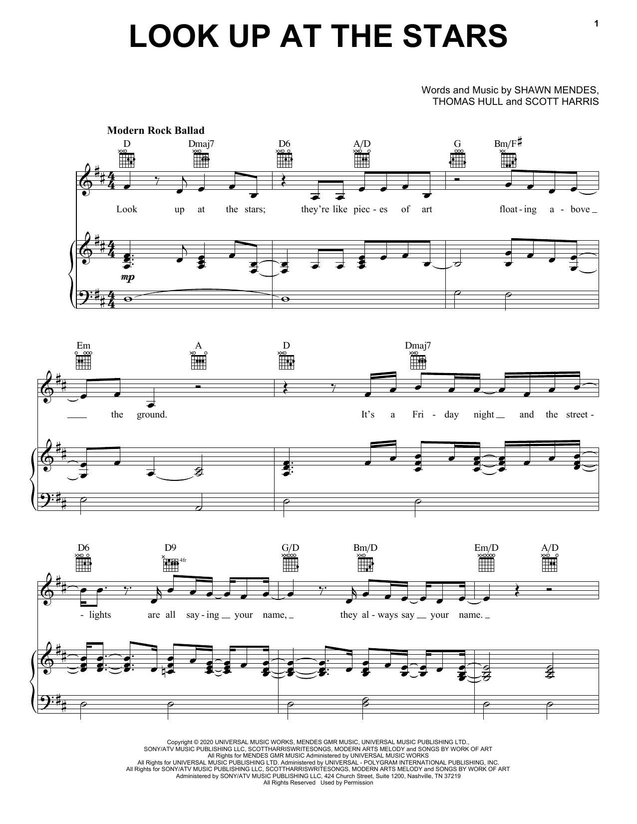 Shawn Mendes Look Up At The Stars sheet music notes and chords arranged for Piano, Vocal & Guitar Chords (Right-Hand Melody)