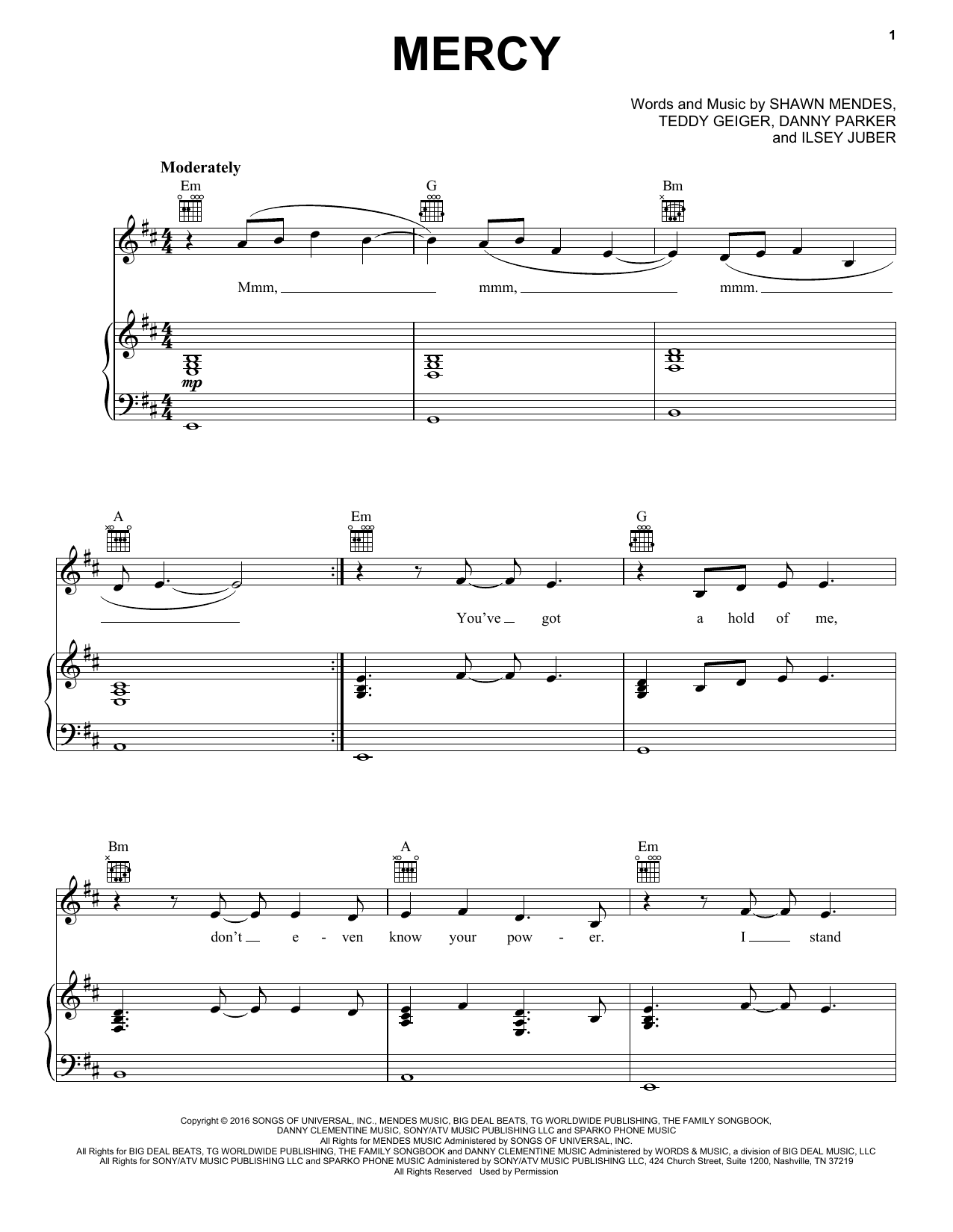 Shawn Mendes Mercy sheet music notes and chords arranged for Very Easy Piano