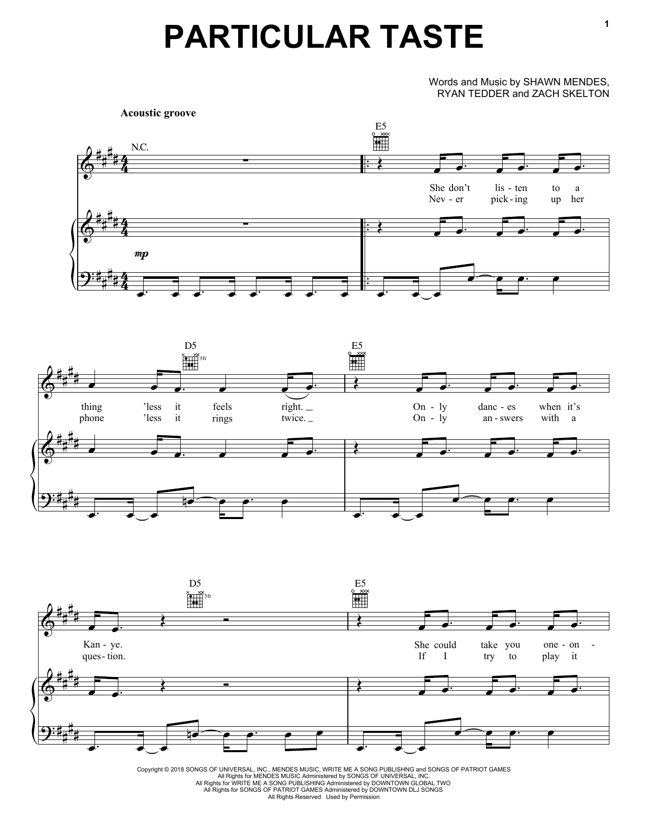 Shawn Mendes Particular Taste sheet music notes and chords arranged for Piano, Vocal & Guitar Chords (Right-Hand Melody)