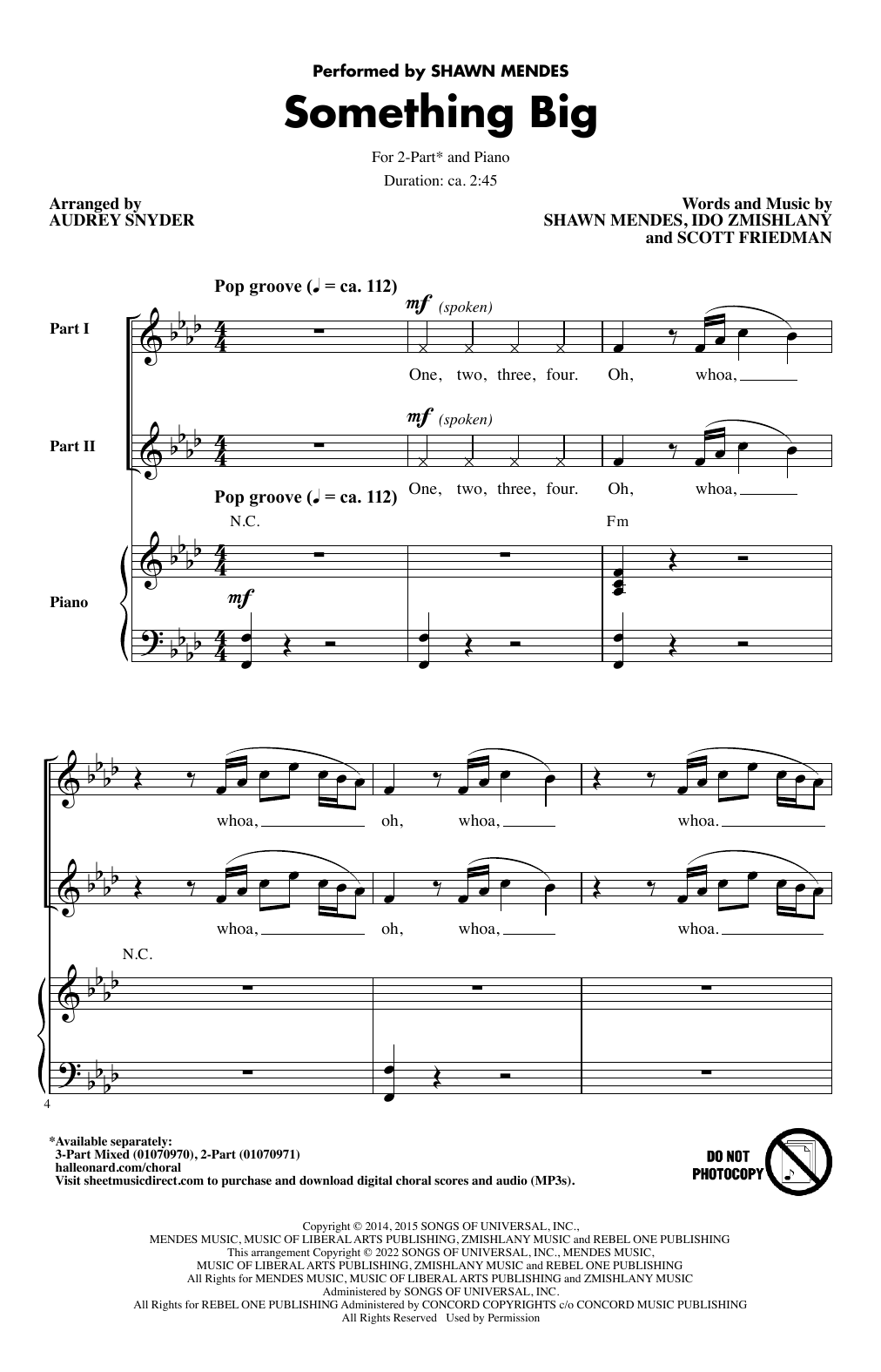 Shawn Mendes Something Big (arr. Audrey Snyder) sheet music notes and chords arranged for 3-Part Mixed Choir